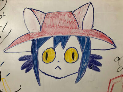 funnee oneshot character I drew on class whiteboard.