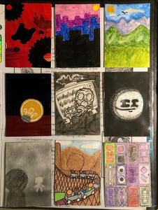 I was encouraged to use different mediums for all 9 of these. Five out of the fours of these are video games references because I didn't have anything original in mind. I wish that I took more screenshots of these before I traded most of these, but oh wel